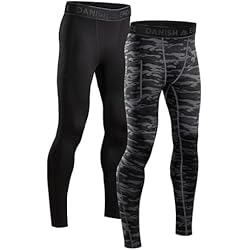 2 Pack Mallas de Compresión para Hombre, Pantalones Deportivos Running con Bolsillos 5 DANISH ENDURANCE 2 Pack Mallas de Compresión para Hombre, Pantalones Deportivos Running con Bolsillos, Multicolor (1x Negro, 1x Gris Camuflaje), M