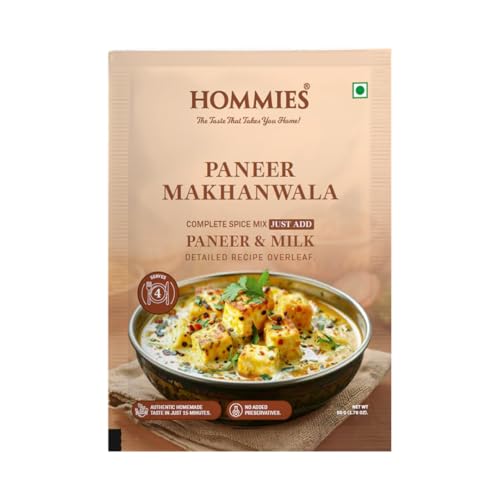 Image of Hommies Dhaba Paneer Makhanwala Curry Spice Mix | Ready to Cook in 15 Mins | Just Add Milk & Paneer | Serves 4 | Shahi Curry Masala with Cashew Nuts | No Preservatives | Pack of 4 (200g, 50g Each)