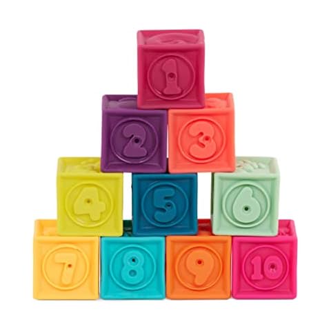 B. Toys - One Two Squeeze Baby Blocks - Building Blocks for Toddlers - Educational Baby Toys 6 Months & up with Numbers, Shapes, Animals & Textures - 10 Soft & Colorful Stacking Blocks - Bpa Free Cover