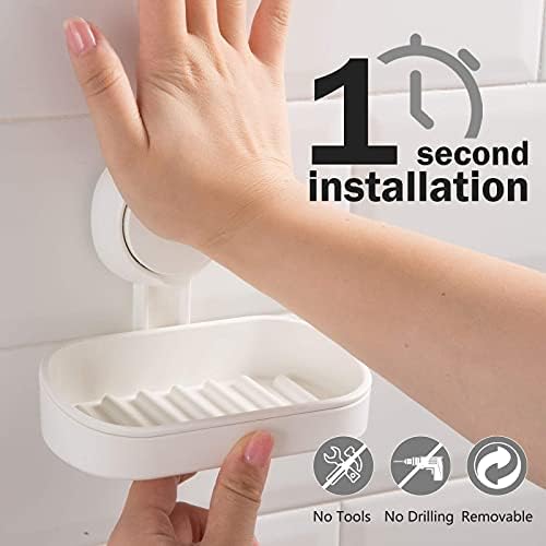 Soap Holder Suction Cup NO-Drilling & Removable Suction Cup Soap Dish Holder Wall Mounted Max Hold 5kg Wall Soap Dish Waterproof Oilproof for Shower Bathroom & Kitchen Bath Soap Dish White in Plastic