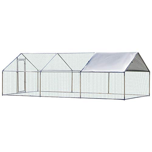 PawHut Galvanized Large Metal Chicken Coop Cage 3 Rooms...