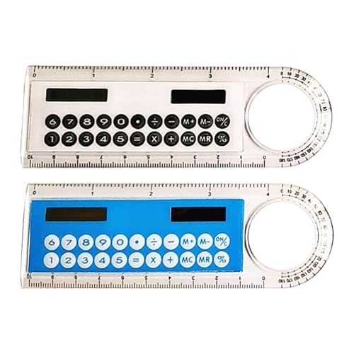 SANGXIU 2PCS Multifunctional Calculator 4-in-1 Designed Solar Calculator with Ruler, Magnifier and Protractor, Gift for Student, Approx. 12.7x4.3cm/4.99x1.69in, light blue white