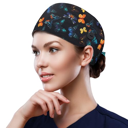 Image of QBA Adjustable Working Cap with Button, Cotton Working Hat Sweatband, Elastic Bandage Tie Back Hats for Women & Men, One Size