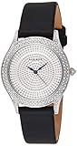 Akribos XXIV Women's Crystal Pave Dial Watch - Raised Border Diamond Bezel On Genuine Leather Strap
