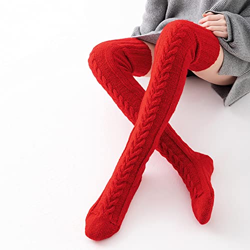 Pcavin Women's Thigh High Socks Over the Knee Cable Knit Boot Socks, Long Warm Fashion Leg Warmers Winter(Red(2024))3
