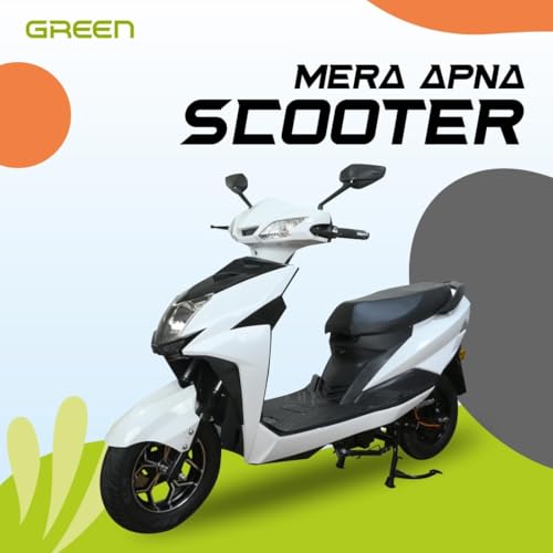 Image of Green Invicta Low Speed Electric Scooter Non RTO 80KM Range Lithium Battery with Portable Charger (White)