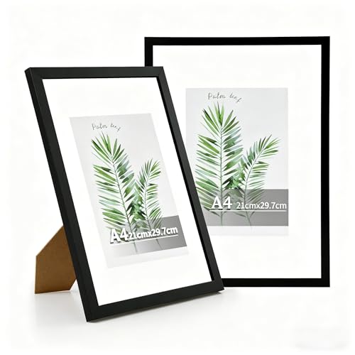 Goldeluxe Marcos de Fotos A4 Pack de 2, Marco de Fotos A4 de Madera Negra, Marcos para Fotos y Cuadros, para Decoración de Pared y Mesa, para Pósteres y Certificados