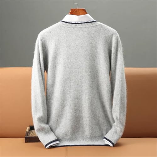 Men's Sweater Cashmere V-Neck Knitted Pullover Tops Casual Warm Thick Dress Sweater Beige M2