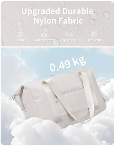 Narwey Travel Duffle Bag for Women Men, Weekender Sports Gym Tote Bags for Women, Personal Item Travel Bag Airplane, Overnight Hospital Shoulder Bag, Carry on Luggage with Trolley Sleeve (Beige) — view 3