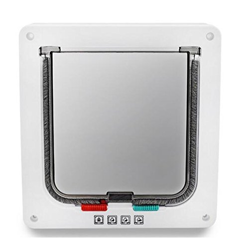 Ltuotu Puerta Cuadrada Puerta Gatera Entrada Salida para Gato Perro, 4 Bloqueo de Manera, la Dirección del Control de Acceso (L, Blanco)