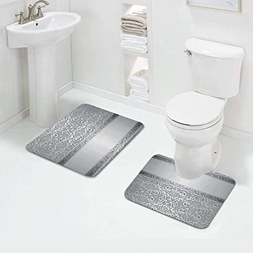 2-teilige rutschfeste Badematte,Damast Barock Damast Rundungen Rokoko Stil Motive Floral Renaissance Revival Design Grau… – Bild 4