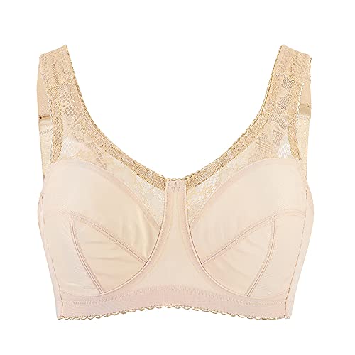 Ayigedu UK Plus Size Minimiser Bra Women Non-Wired Non-Padded Full Coverage Soft Cup Bra 42-G Beige - Image 4