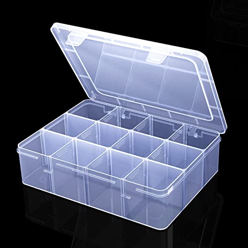 Image of Large Clear Organizer Box,12 Grids Organizer Box with Removable Dividers for Jewelry,Bead Storage,Plastic Compartment Container for Tool Tackle(8.8 x 7.1 x 2.3 in)