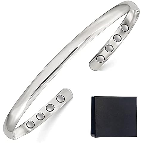 Copper Magnetic Bracelet,Silver Finish Men Women Bracelet Bangle with 8 Magnets,Adjustable Size with Gift Box Cover