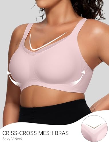 Image of OEAK Women Wireless Jelly Bra Supportive Full Coverage Plus Bras | Comfortable Bralette,No Underwire,Tshirt,Support&Lift,Push Up,Crossover,V Mesh,Everyday,Breathable,Convertible Straps