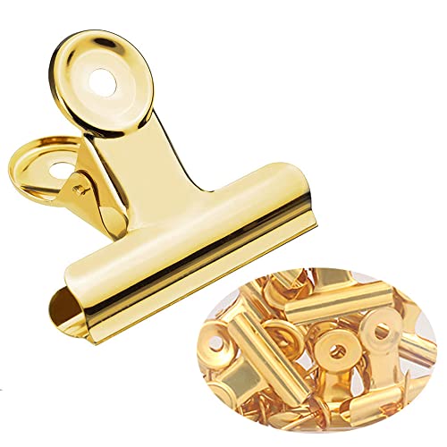 目玉クリップ 12個入り ステンレス鋼 錆にくく クリップ 金属 文房具 オフィス ファイル 食品保存 密封 紙クリップ 業務用 模擬店 家庭用品 オフィス用品 学校 超強力 (ゴールド, 5cm 12個)