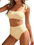 Skveyw Ensemble bikini taille haute pour femme, maillot de bain gainant, bikini push-up 2 pièces, bleu, Jaune, Petit