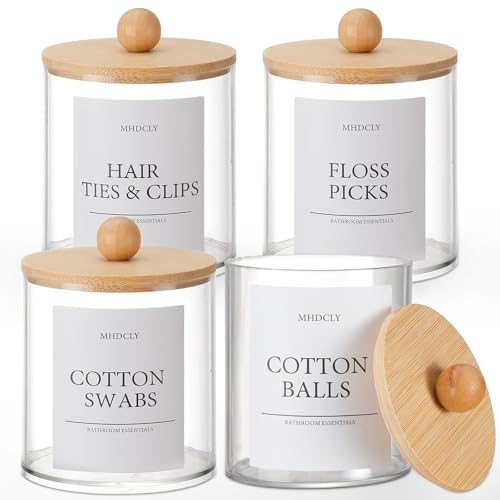 MHDCLY Bathroom Organizers and Storage,4 Pack Bathroom Accessories,Bathroom Decor,Home Decor,Bathroom Storage and Organization,Qtip Holder for Room Decor Aesthetic (bamboo lids)