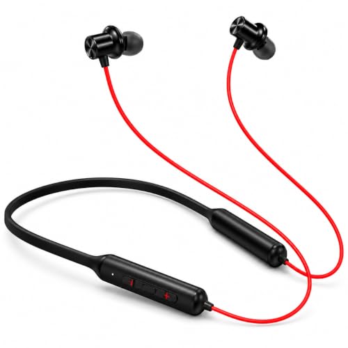 Image of Bouncefit Bluetooth Wireless Mangentic On /Off Neckband, 40 Hours Battery, Fast Charge, IPX7, Low Latency, in Ear Bluetooth Neckband with Mic Earphones (Red) CC