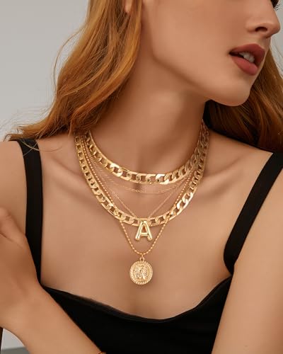 MJartoria Gold Layered Necklaces for Women Trendy Balloon Initial Pendant Necklace Dainty Chunky Chain Choker Necklaces Jewelry Birthday Gifts2