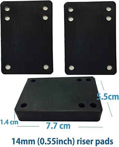 Image of VJ Longboard Skateboard Riser Pads, Rubber, Set of 2, Size 3mm (1 /8 inch) 6mm (1 /4 inch) 12mm (1 /2 inch) 14mm Angel Wedge Riser Pads, Black
