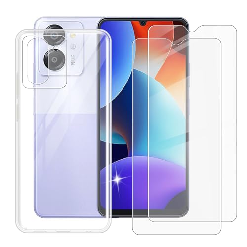 2 Pack IJTYHF Cover for Oukitel C38 (6.60 inch) Screen Protector and Soft Silicone Shell Transparent Phone Case TPU Bumper - Tempered Glass 9H Hardness Protective Film