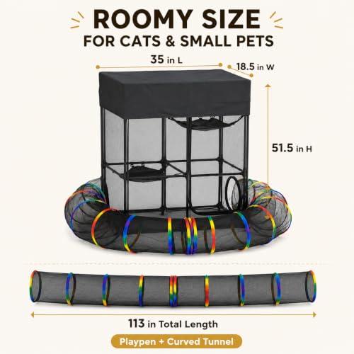 Catio Rainbow Outdoor Cat Enclosure with 113" Curved Tunnel, 35" x 18.5" x 51.5" Indoor Outdoor Cat Playpen, Multi-Level Cat Climber with 2 Hammocks by LUCKITTY - Used condition - Image 7