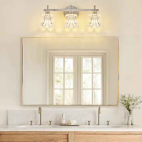Image of Brused Nickel Bathroom Light Fixture 3-Lights Vintage Vanity Lights