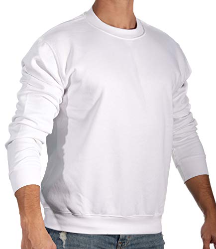 Sudadera Básica Hombre | Estilo Clásico | Algodón | Cuello Redondo (Blanco, L)