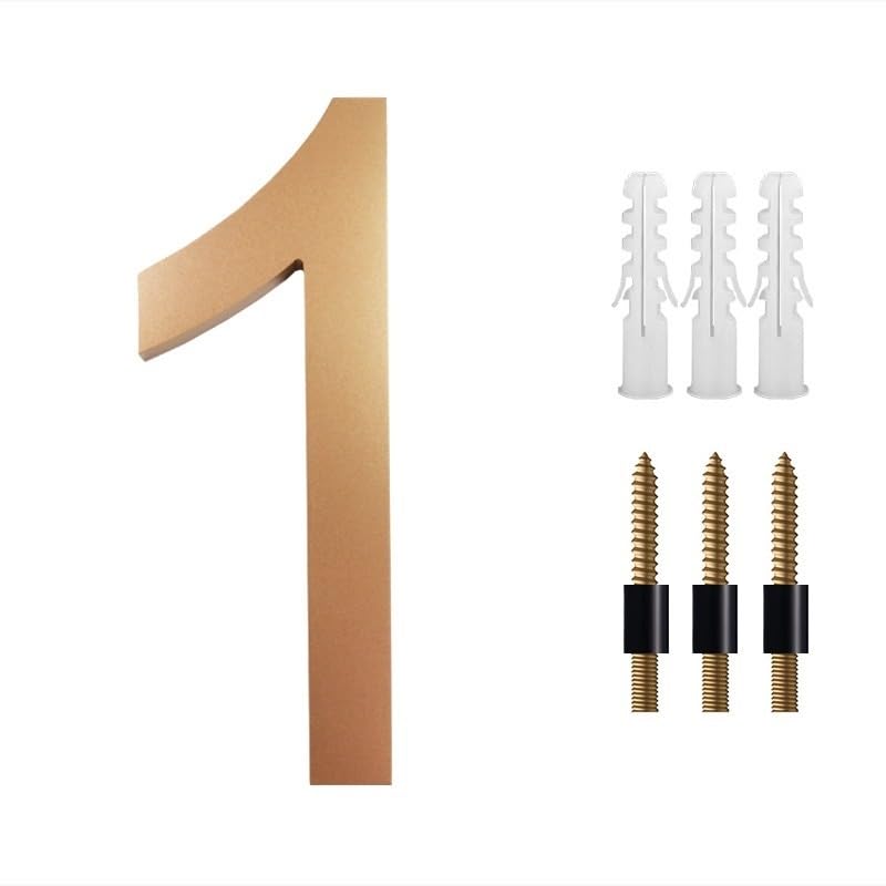 Hausnummer 8 Zoll große schwebende Hausnummern for draußen, 20 cm goldenes Adressschild, Hausnummern-Deko mit Nagel-Kits 0-9 ABCD Hausnummernschild(No.1)