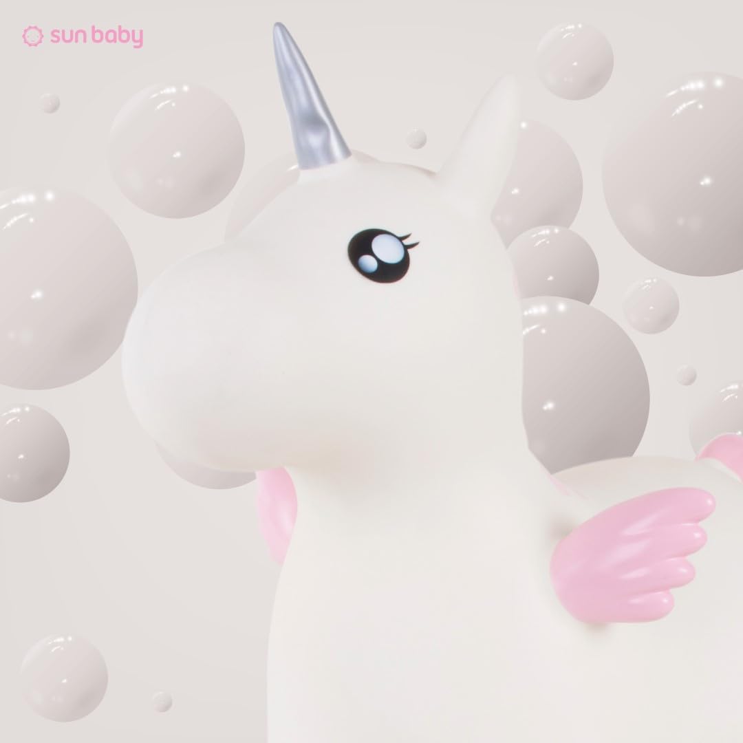 SUN BABY Saltador Hinchable para Niños hasta 45 Kg sin BPA, de 1 año, Pelotas saltarinas para niños (Unicornio Blanco con alas)