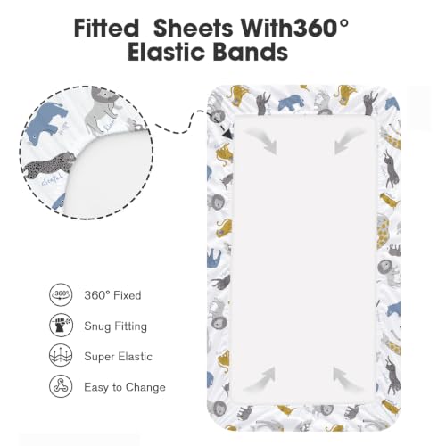 Image of Bimocosy Crib Sheets 4 Pack, Baby Crib Sheets Fitted for Boys and Girls Breathable & Snug Fit, Soft Toddler Bed Sheets for Standard Crib Mattress Nursery Daycare Essentials, Jungle Pals