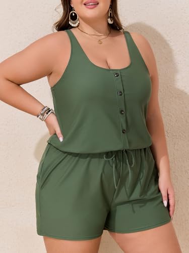 Image of Summer Mae Plus Size Swim Romper One Piece Swimsuit Women Blouson Bathing Suit with Pockets 2026 Modest Swimwear