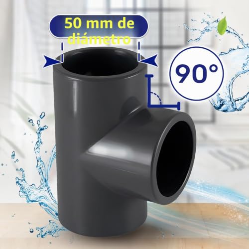 Miniatura 2 de Racor Pvc En T Ø 50 Mm Con Ángulo De 90 Para Unión Adhesiva De Tres Tuberías - Monteral