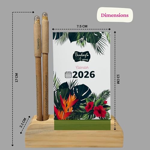 Image of 2026 Eco-Friendly Desk Calendar with Wooden Stand & Plantable Seed Pens - Sustainable 2026 Calendar Planner for Home & Office - Zero Waste New Year Gift & Grow Your Own Plant Kit by Bombay Greens