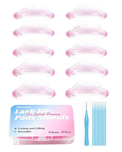 Obeyalash Lash Lift Rod Lash Lift Pads Eyelash Curling 5 Sizes Silicone Self-Adhesive Reusable Lash Lift Rod with Brushes for Sensitive Eyes DIY & Professional Use (01)