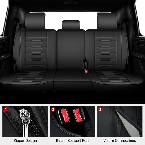 Image of Custom For Dodge Ram 1500 Seat Covers 2500 3500 2026 2025-2002 Curved Bench | Truck Seat Covers Premium Leather Full Set Quad Crew Cab Big Horn Laramie Tradesman Limited(5 Seat,Black)