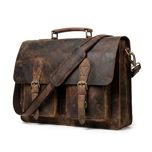 Bolso maletín cuero vintage para laptop 20 pulgadas miniatura 1