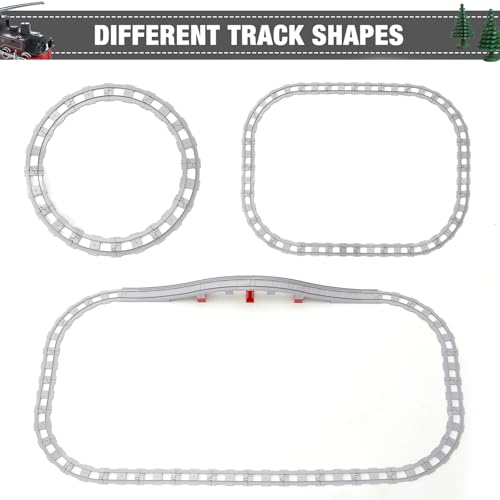 34 pieces train bridge track classic railway track with 12 curved tracks 12 straight tracks and bridge tracks - compatible with all major brands toy track accessory for kid light grey