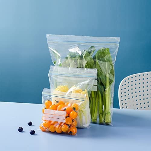 Wolpin Ziplock Storage Bags (Pack of 65) | Reusable Double Seal Pouches for Fridge, Freezer & Microwave | BPA-Free Food, Vegetable & Snack Organizer (30 Small, 20 Medium, 15 Large, Transparent)