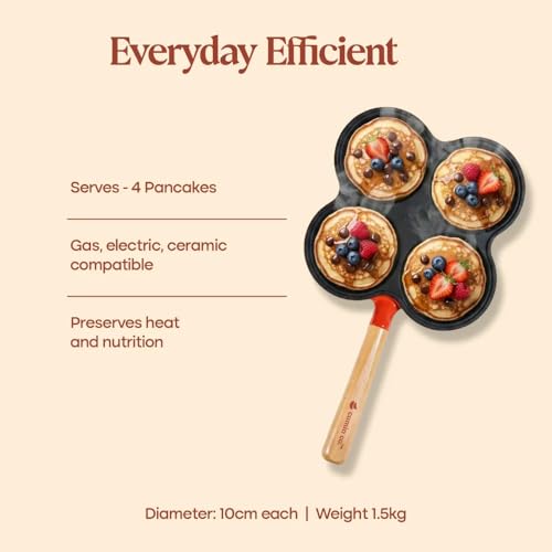 Image of CUMIN CO. Cast Iron Pancake Pan | 28 cm |10 Year Warranty | Non Toxic Non Stick Pan for Pancakes, Uttapams & Mini Eggs | Chemical Free Coating | Free Accessories | No Seasoning Needed | Green