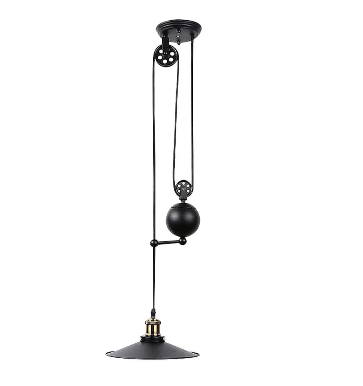 BARCELONA LED Industrielle Pendelleuchte CLOCK WORK mit Seilzug, Höhenverstellbare Vintage Hängelampe E27 bis 40W, Schwarze Metall Deckenlampe im Retro Stil für Esszimmer, Küche