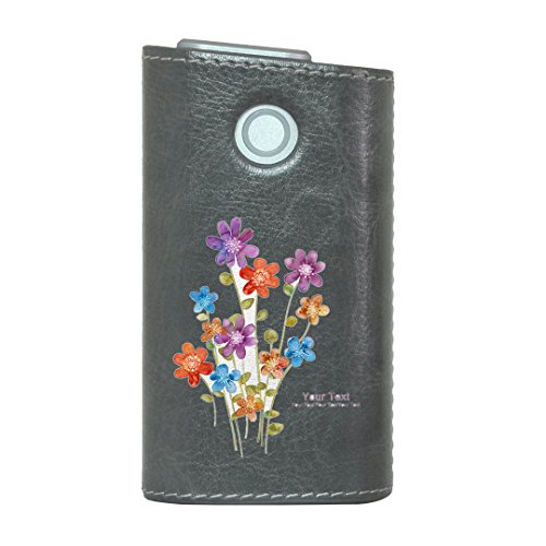 glo グロー グロウ 専用 レザーケース レザーカバー タバコ ケース カバー 合皮 ハードケース カバー 収納 デザイン 革 皮 GRAY グレー フラワー 水彩 英語 010003