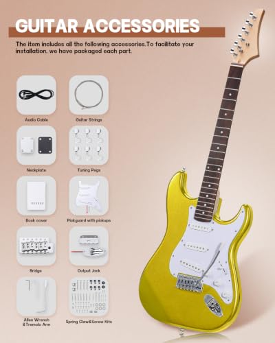 Image of Leo Jaymz DIY ST Style Electric Guitar Kits,Spray-painted Mahogany Body,Laurel Wood Fingerboard and Maple Neck, including all Components (ST-Gold New)