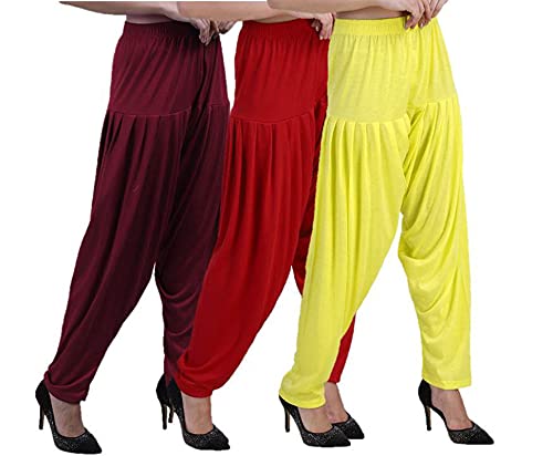 Image of CASUALS Women's Regular Fit Viscose Drawstring Patiala Harem Pants Combo Pack 3
