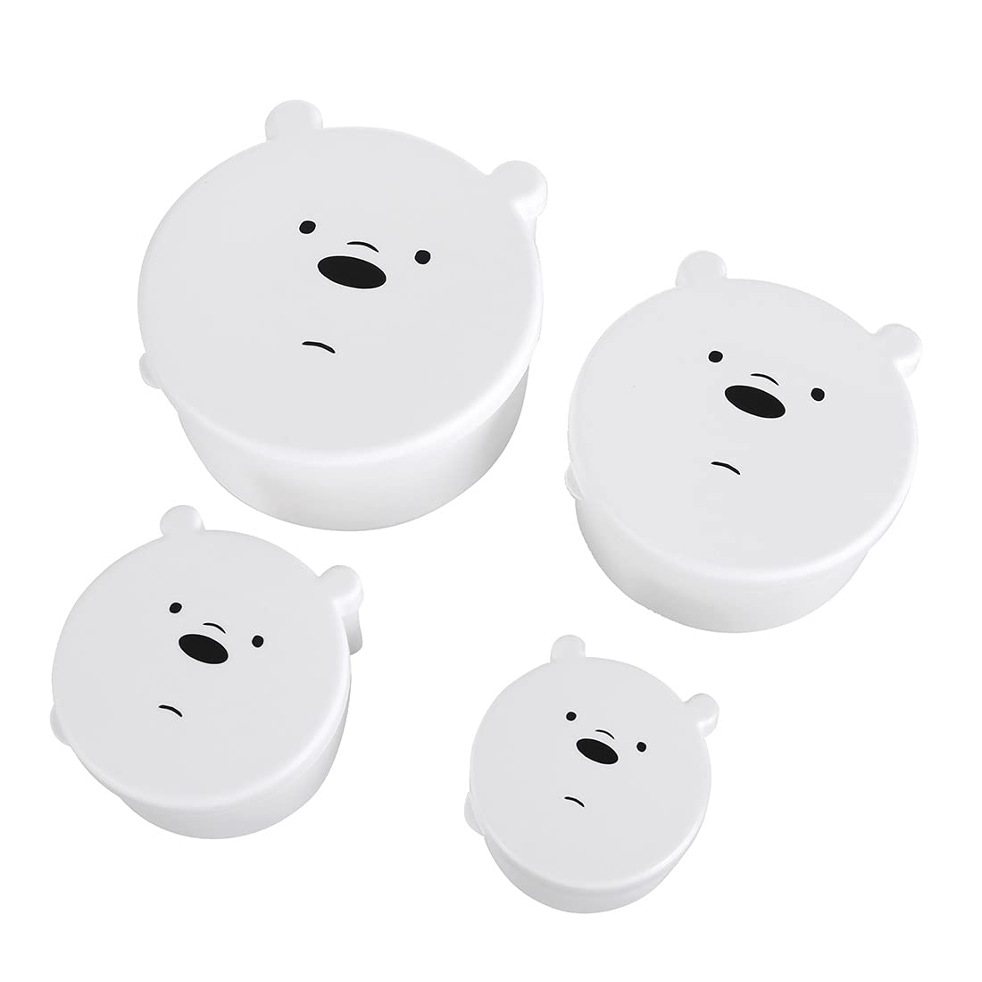 MINISO We Bare Bears Round Plastic Food Container Set of 4(Ice Bear),Suitable for Refrigerator Use,Food Storage Box with Leak Proof and Microwave Safe