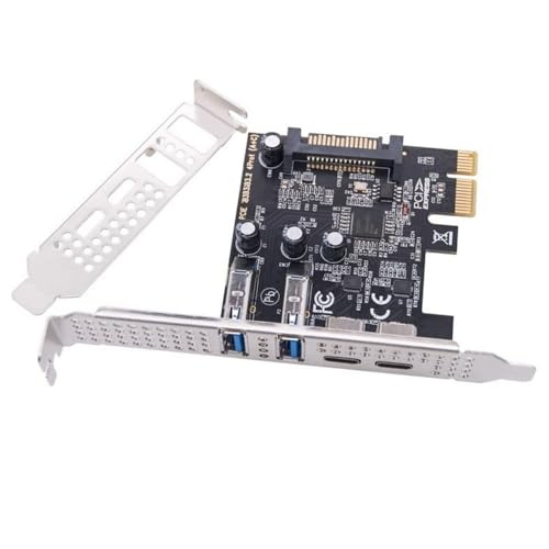 CY Tarjeta USB3.1 Gen1 5Gbps Dual Type-A y Type-C USB-C Hembra a PCI-E Express 1x Adaptador de Tarjeta uPD720201 con Soporte de Perfil bajo