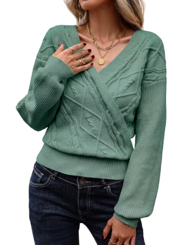 Image of ZAFUL Women's V Neck Cable Knit Sweater