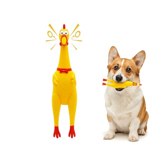 Image of Squeaky Rubber Chicken Dog Toy | Durable Funny Interactive Chew Toy | Loud Squeaky Sound and Stress Relief for Dogs and Puppies | Training Teething Toy | Non Toxic | Prank Noise Maker