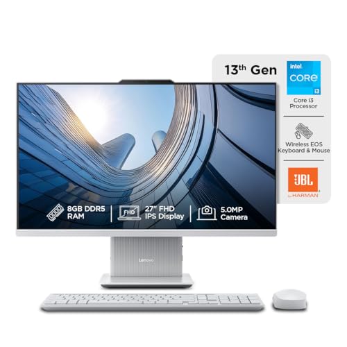 Lenovo IdeaCentre AIO Intel i3-1315U 27' FHD 3-Side Edgeless All-in-One Desktop (8GB/1TB SSD/Win11/Office 21/3Wx2 Woofer/Alexa/5.0MP + IR Camera/Wireless...